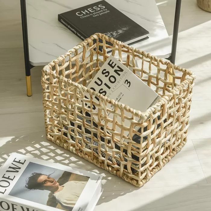 Handcrafted Water Hyacinth & Palm Leaves Storage Basket